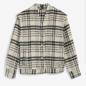 Express Fuzzy Plaid Cap Sleeve Shacket